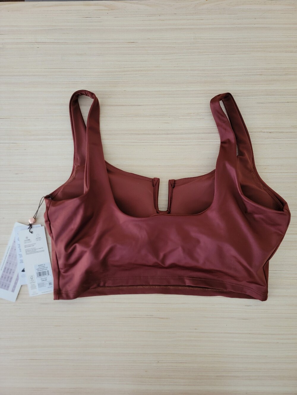 NWT CALIA Womens U-Bar Long Line Bikini Swim Top Red Brown Shine M - Picture 4 of 7